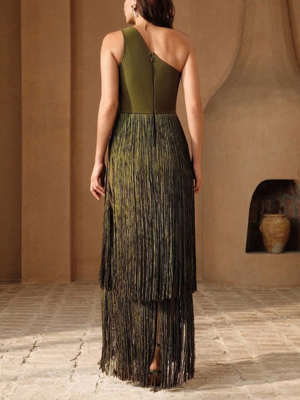 Army Green Elegant Women's Tassel Vacation Party Ball Gown - Picture 2 of 7